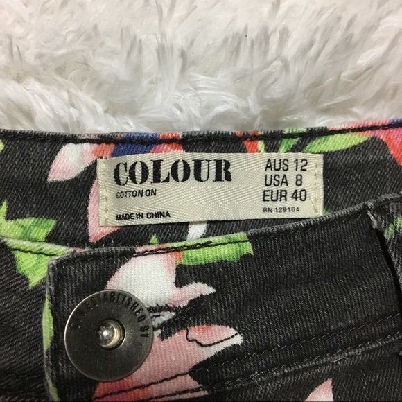 Colour Floral Print Jean Shorts - Picture 4 of 4